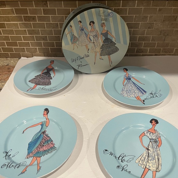 Rosanna Other - Vintage Rosanna Dessert Plates-new in box-set of 4-women in dresses-Blue